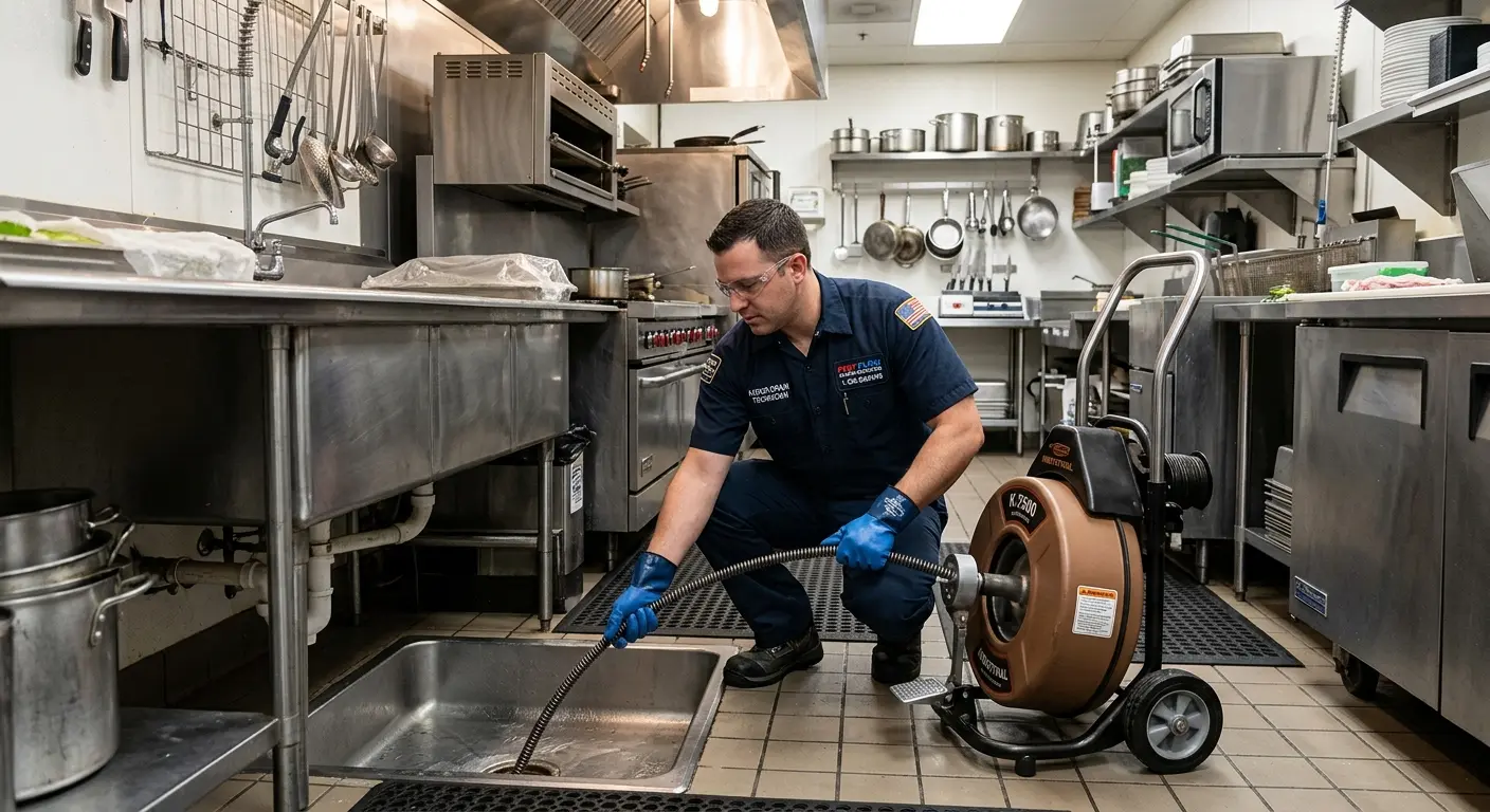 Commercial drain cleaning service in a restaurant kitchen in Yorkville