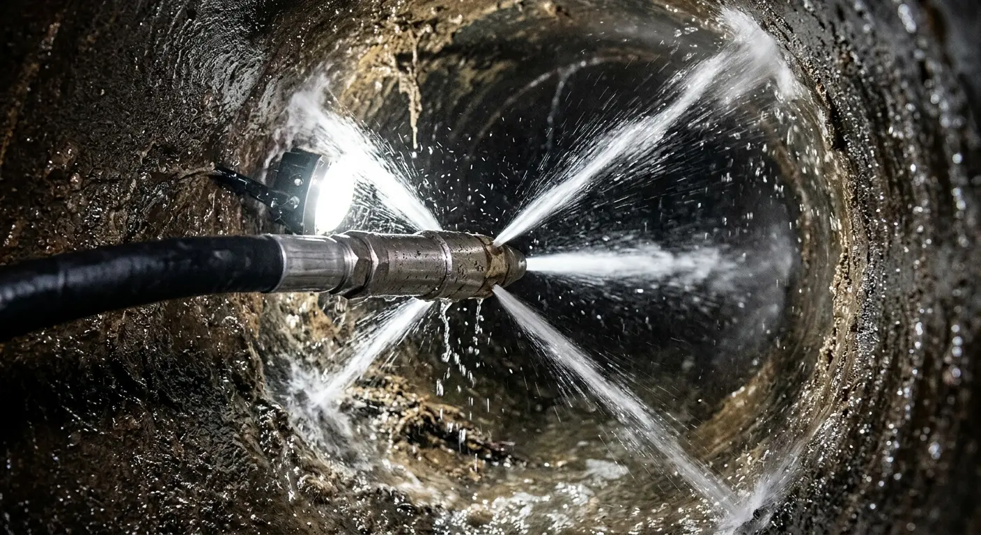 High-pressure hydro jetting nozzle cleaning sewer pipe for Sewer Cleanout in Yorkville